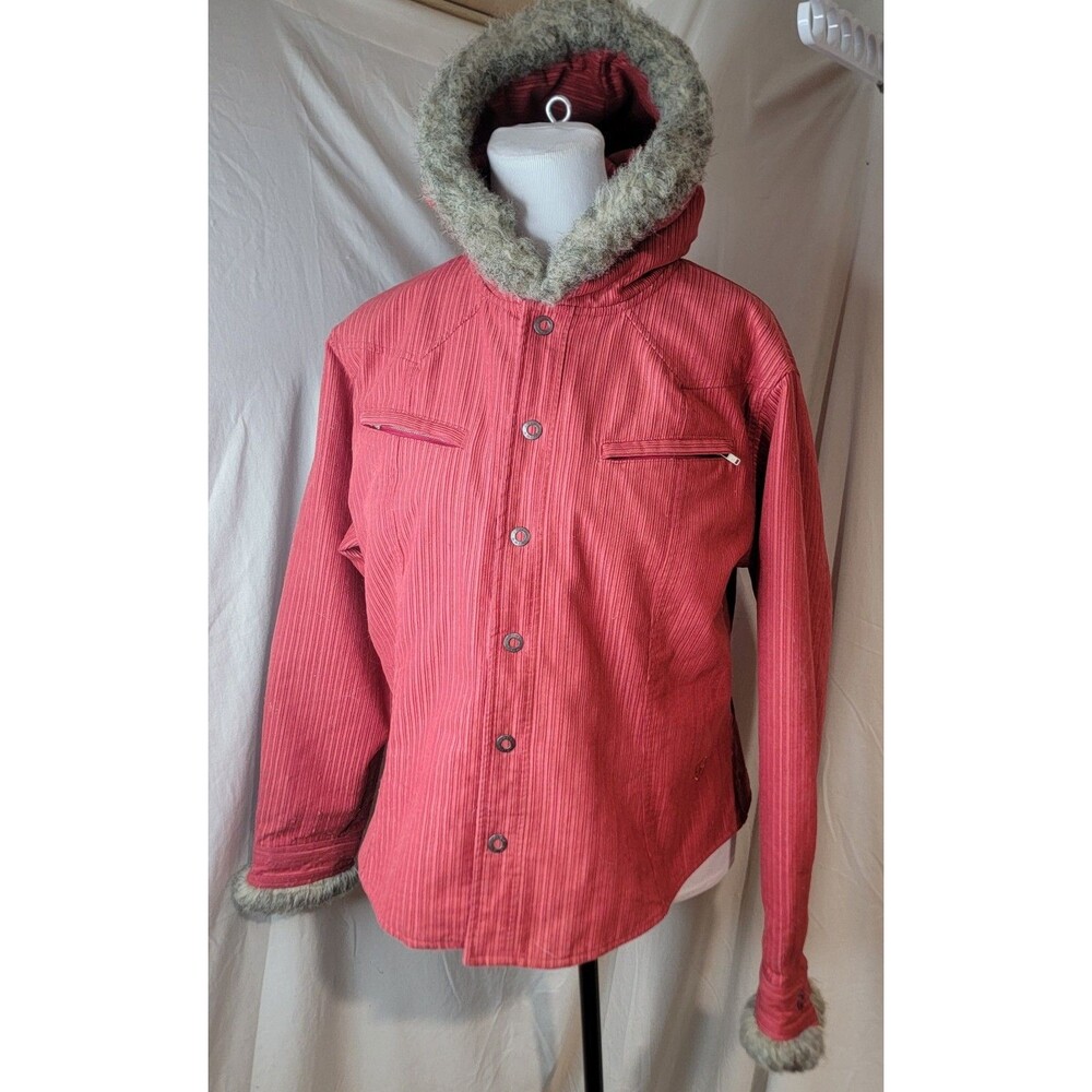 Ariat Corduroy Jacket Womens Large Red Sherpa Lined Hooded Western Snap Coat